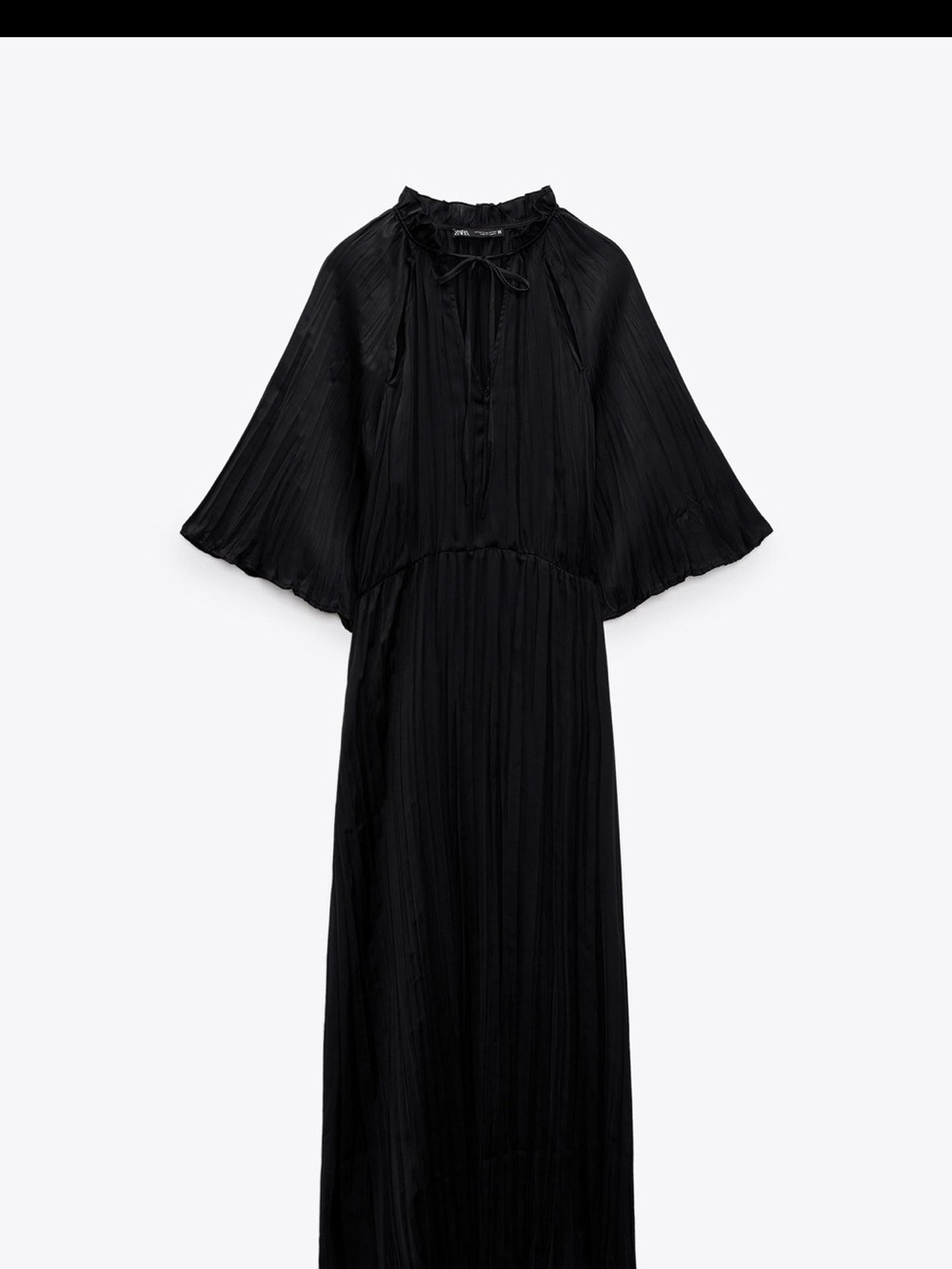Zara Black Pleated Maxi Dress with Tie Neck